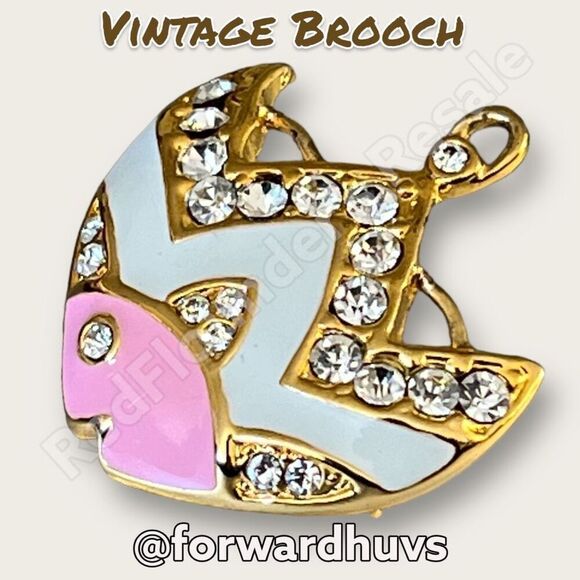 Vintage Enamel & Rhinestone Fish Brooch - Picture 1 of 6